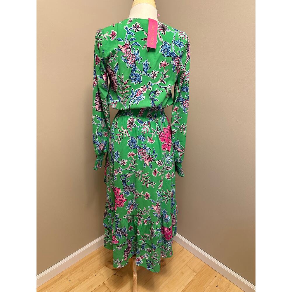 NWT Lilly Pulitzer Cristiana  Midi Dress Gecko Green Brewster Blooms Sz 2 - Picture 5 of 7